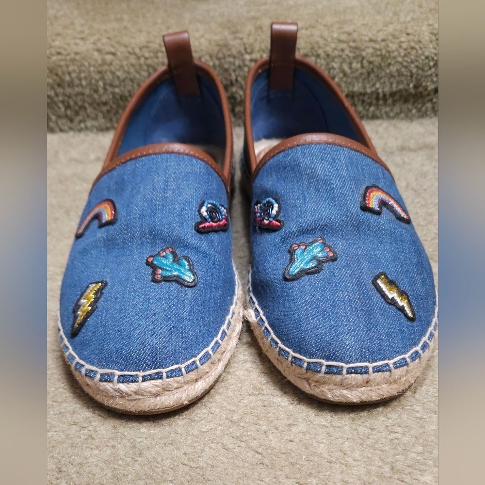 Coach Women’s Espadrille Flats Denim Embroidered Rainbow Rocket Retro Size 6B - Picture 8 of 13